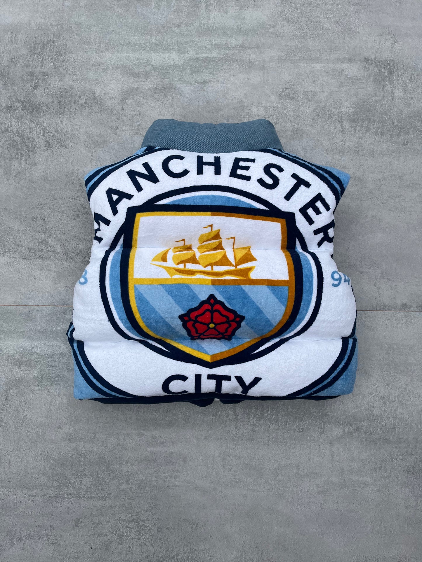 Man City Denim Puffer Vest Womens