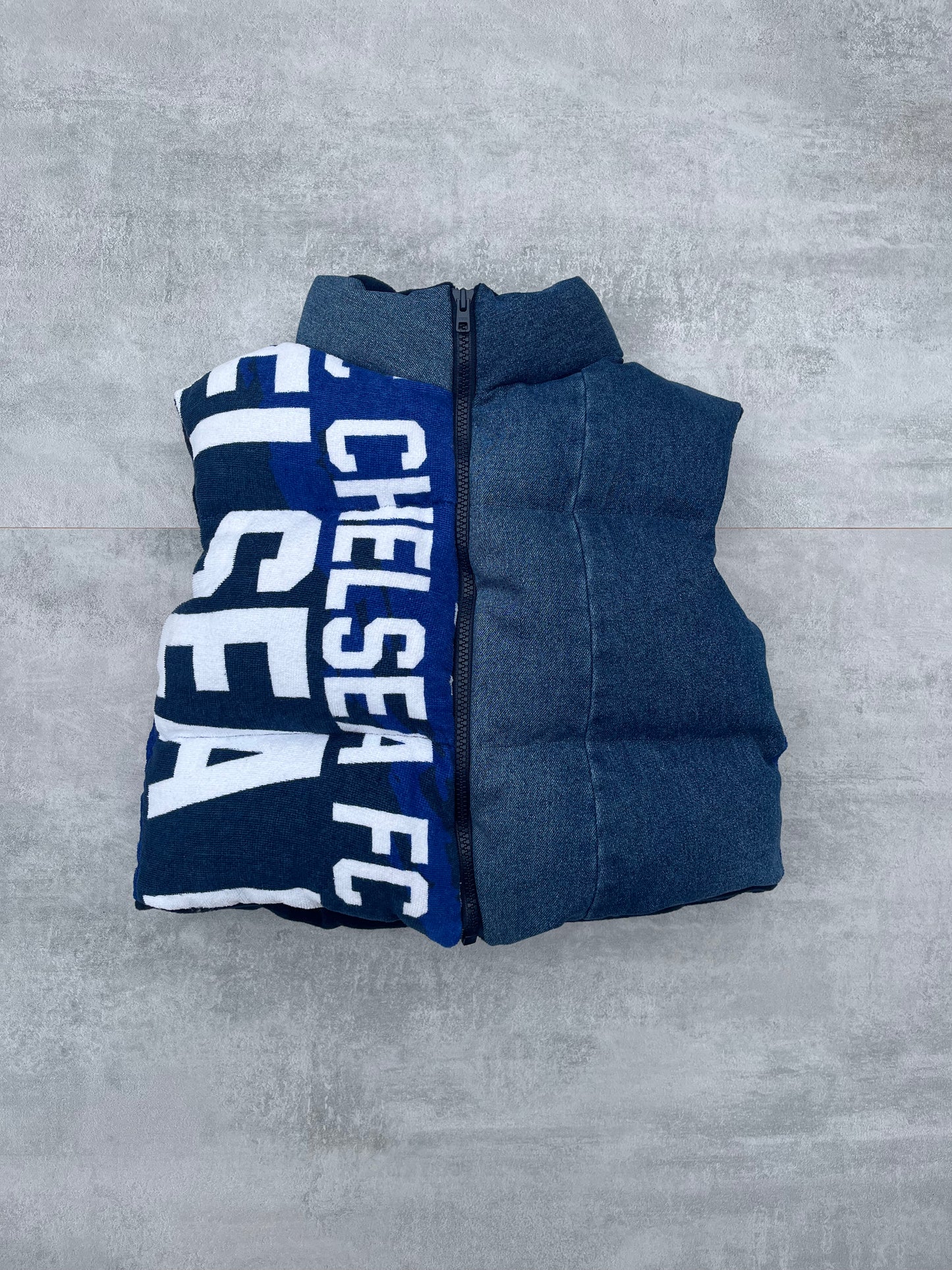 Chelsea Denim Puffer Vest Womens
